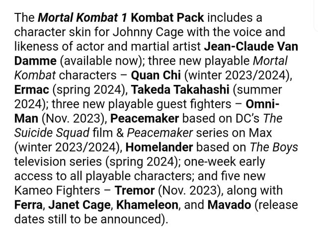 Kombat Pack 1 Mk1 Release Date Updates and Other Details