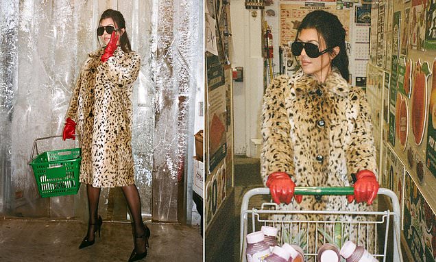 Kourtney Kardashian Models Faux Fur Coat and Red Gloves for Lemme Shoot