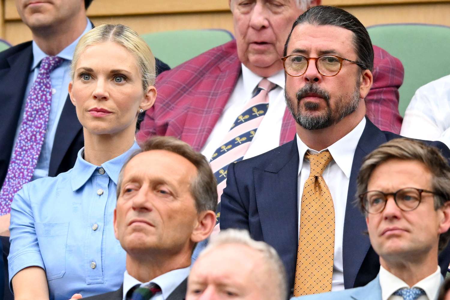 Dave Grohl Is Unrecognizable in Navy Suit and Sleek Ponytail at Wimbledon