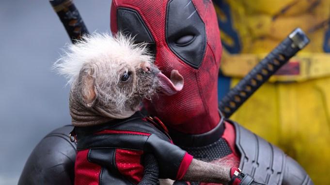 DEADPOOL & WOLVERINE, (aka DEADPOOL AND WOLVERINE, aka DEADPOOL 3), from left: Dogpool, Ryan Reynolds as Deadpool, 2024. ph: Jay Maidment /© Marvel / © Walt Disney Studios Motion Pictures / Courtesy Everett Collection