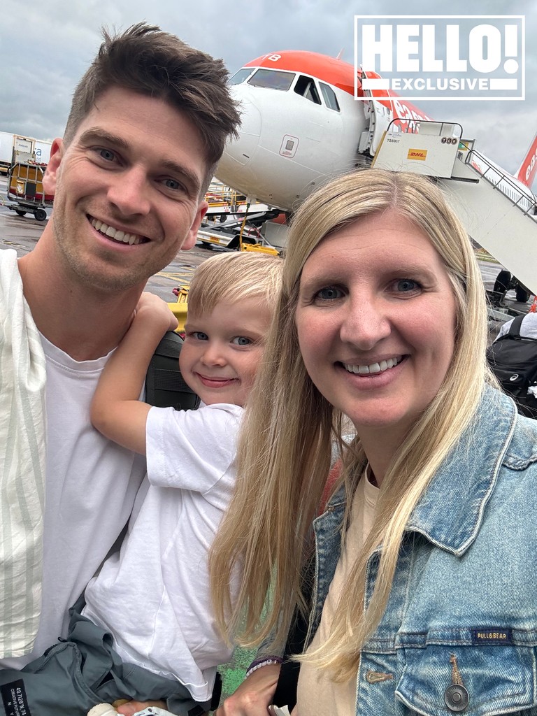 Rebecca Adlington with her husband Andy and their son Albie heading to Paris