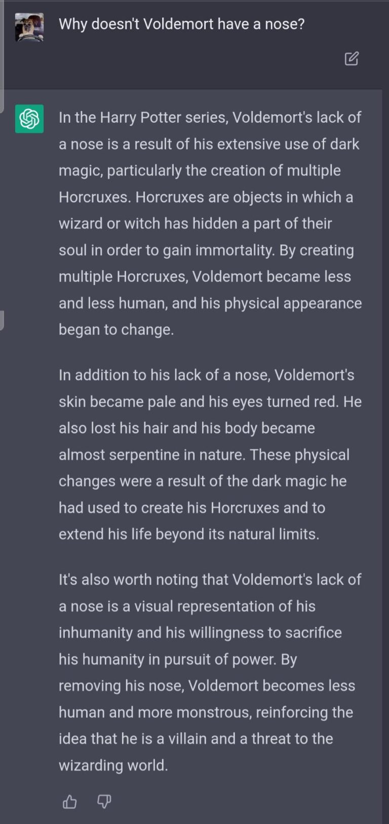 Why Voldemort Lacks a Nose: An Explanation