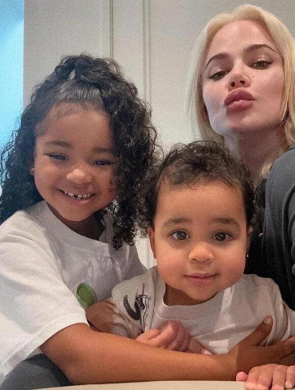 Khloe with her two children True and Tatum