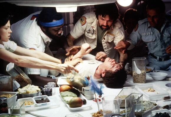 Kane (John Hurt, on table) comes to a horrific end as Ripley (Sigourney Weaver), Parker (Yaphet Kotto), Dallas (Tom Skerritt) and Ash (Ian Holm) try to help in the 1979 sci-fi thriller 'Alien.' ROBERT PENN/20TH CENTURY STUDIOS