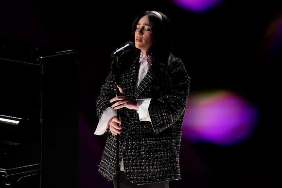 Billie Eilish performs “What Was I Made For?” from “Barbie” during the 96th Oscars in Los Angeles on March 10, 2024.