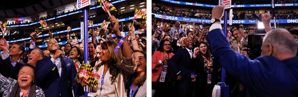 The Maryland and Arizona delegations cheer during the roll call