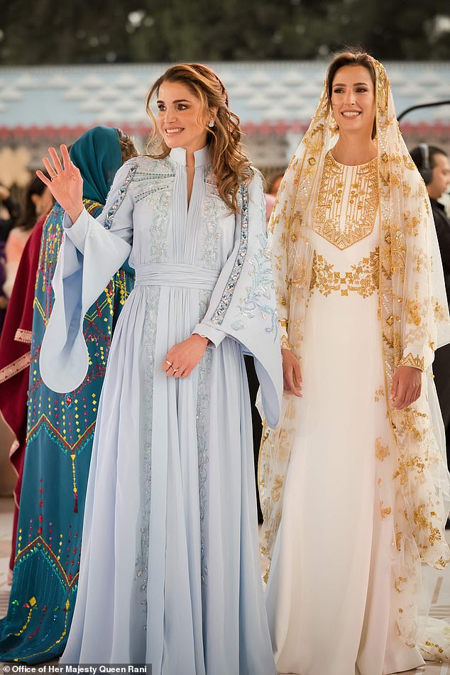 Rania with her daughter-in-law, Crown Princess Rajwa (right), who gave birth to Princess Imam recently.