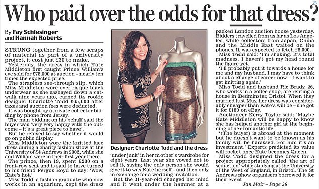 The dress was sold at auction to a private buyer for £78,000 in 2011, according to the Daily Mail