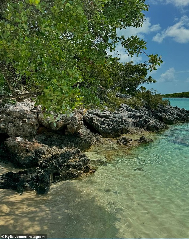 The billionaire included a lovely photo of the rocky shore and the clear blue water in the Bahamas