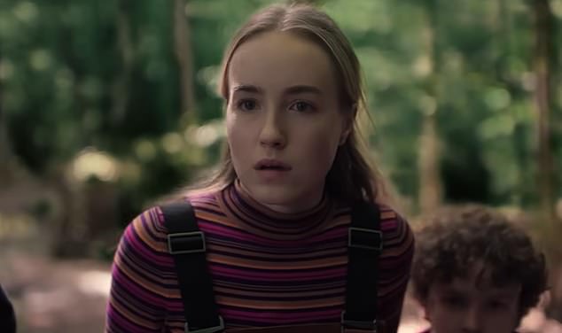 The trailer begins with the overhead view of a house and shots of Strahovski's Maggie Chenoweth and her young son Arlo (Caleb Dolden) and daughter Meryl (Emilie Bierre)