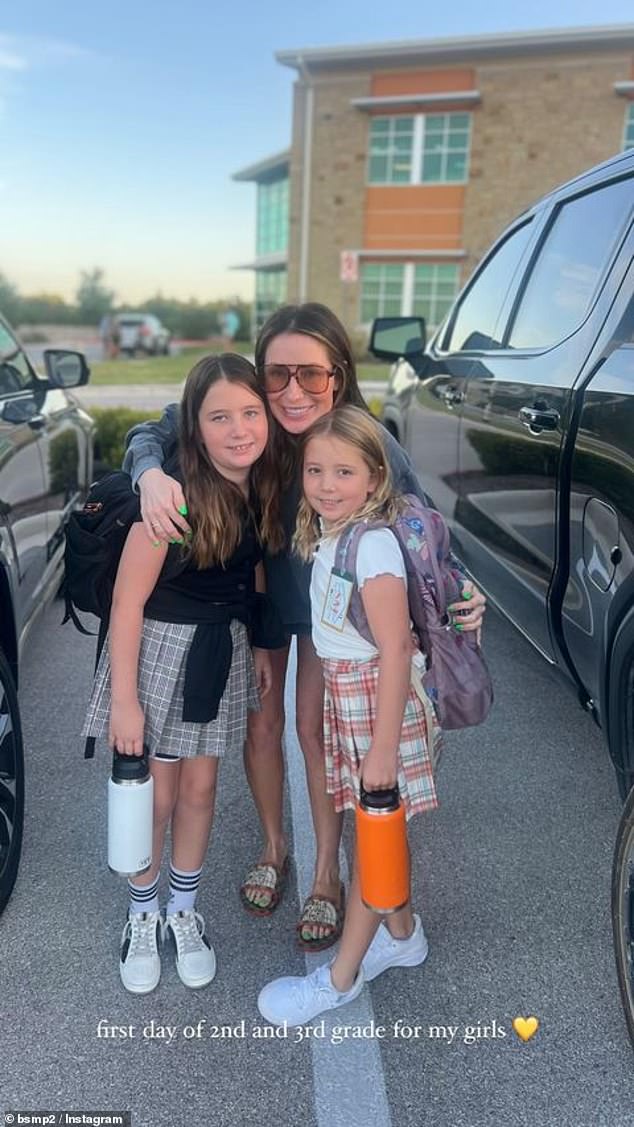 Bristol posed with her daughters as they headed off for their first day of school