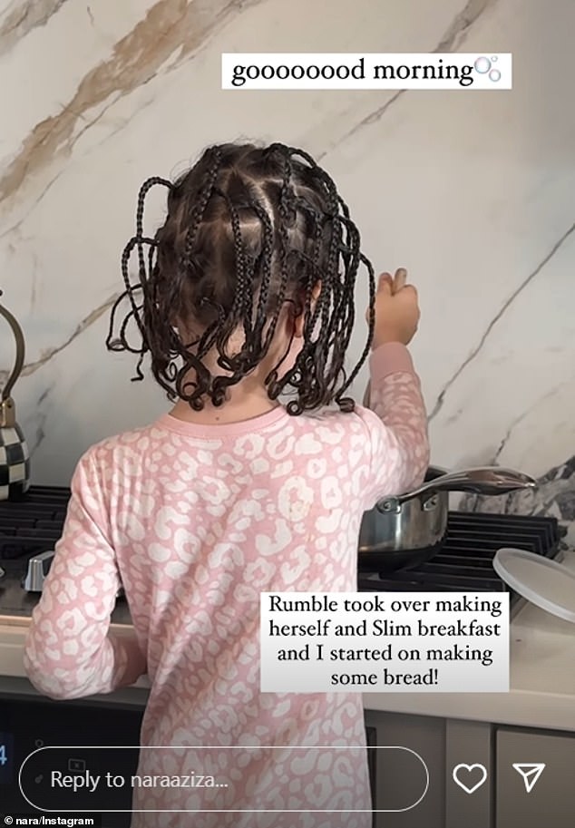 The content creator, who is known for her tradwife videos on TikTok , shared a short clip of her three-year-old toddler cooking for her two-year-old son in the morning