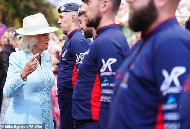 The royal, 77, who is patron of York Racecourse, cut an elegant figure in a light blue coat dress with floral embellishment