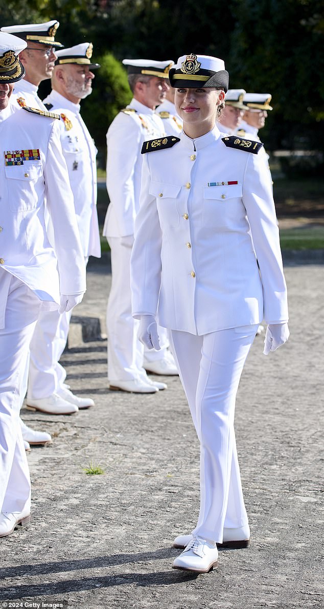 Princes Leonor of Spain looked regal in her white naval uniform as she starts her first day at the academy