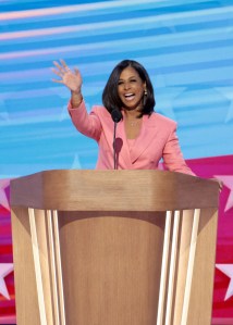 CHICAGO, IL AUGUST 22, 2024 - Maya Harris, sister of Democratic presidential nominee Vice President Kamala Harris, speaks during the Democratic National Convention Thursday, Aug. 22, 2024, in Chicago, IL. (Myung J. Chun/Los Angeles Times via Getty Images)