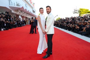 VENICE, ITALY - AUGUST 28: Nicole Brydon Bloom and Justin Theroux attend a red carpet for 'Beetlejuice Beetlejuice' during the Venice International Film Festival on August 28, 2024 in Venice, Italy. By Pascal Le Segretain/Getty Images