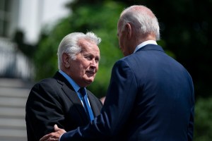 Martin Sheen with President Joe Biden at the White House on Aug. 15 in Washington, DC, West Wing