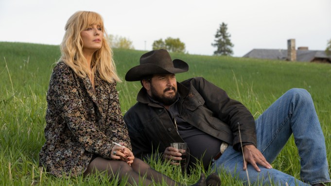 YELLOWSTONE, from left: Kelly Reilly, Cole Hauser, One Hundred Years Is Nothing', (Season 5, ep. 501, aired Nov. 13, 2022). photo: ©Paramount Network / Courtesy Everett Collection