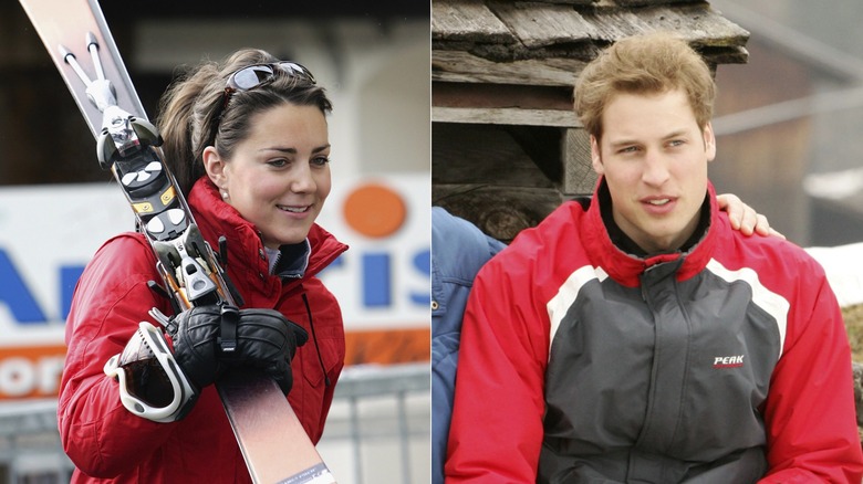 Kate Middleton with skis & Prince William smiling