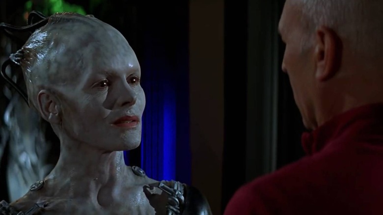 Borg Queen looking at Picard