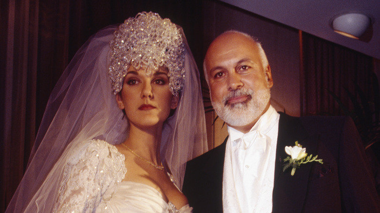 Celine Dion and Rene Angelil in wedding attire