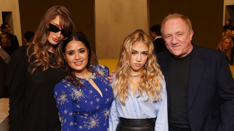 Mathilde Pinault, Salma Hayek, Valentina Paloma Pinault, and François-Henri Pinault smiling