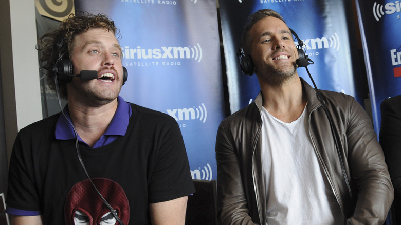 T.J. Miller, Ryan Reynolds wearing headsets