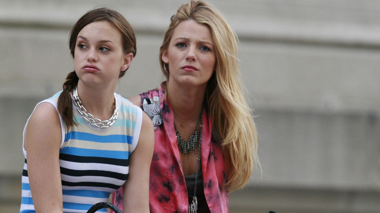 Blake Lively and Leighton Meester on the set of Gossip Girl