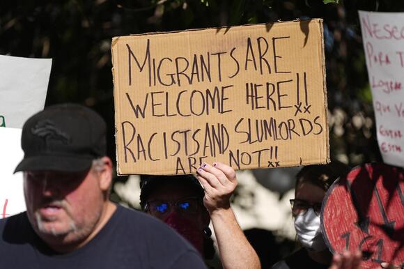 Latin American migrants demonstrating