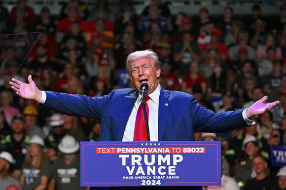 Donald Trump speaking during a campaign rally