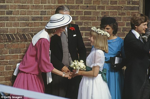 Diana greeting a bridesmaid at her friends wedding at Chelsea Old Church 42 years ago today