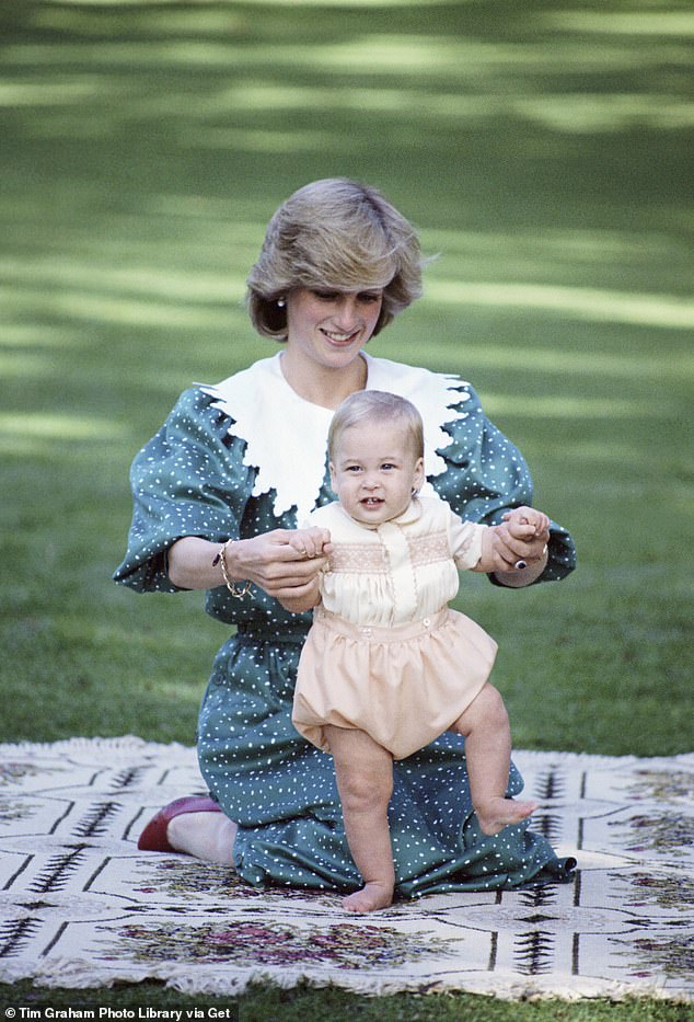 Diana with her son, Prince William, in New Zealand when he was less than a year old