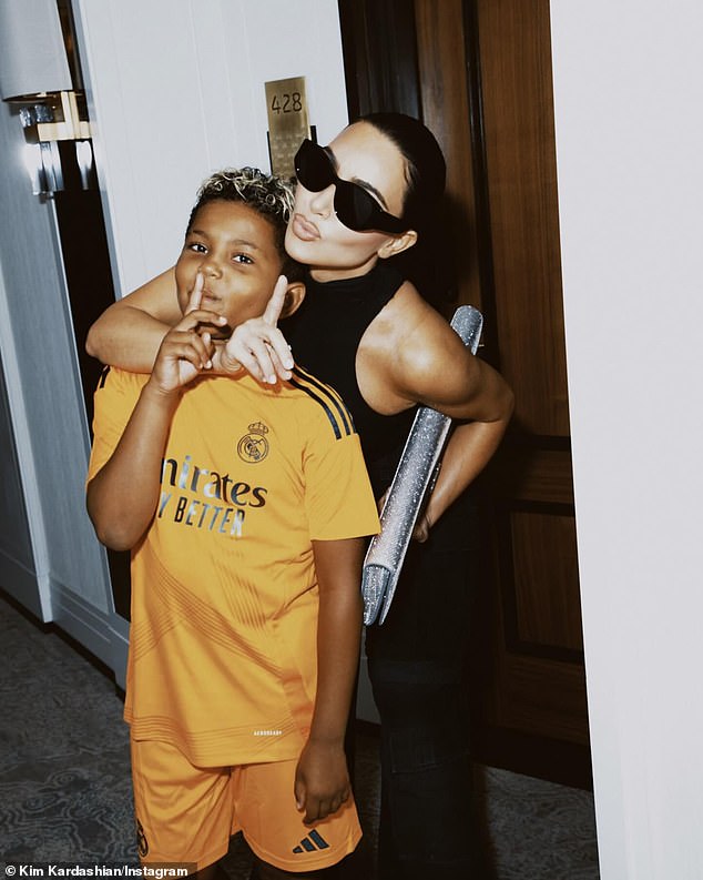 The reality TV personality, 43, took to Instagram on Sunday to share photos of her and her eldest son, eight, at the Santiago Bernabéu Stadium, the home of Real Madrid, a week ago