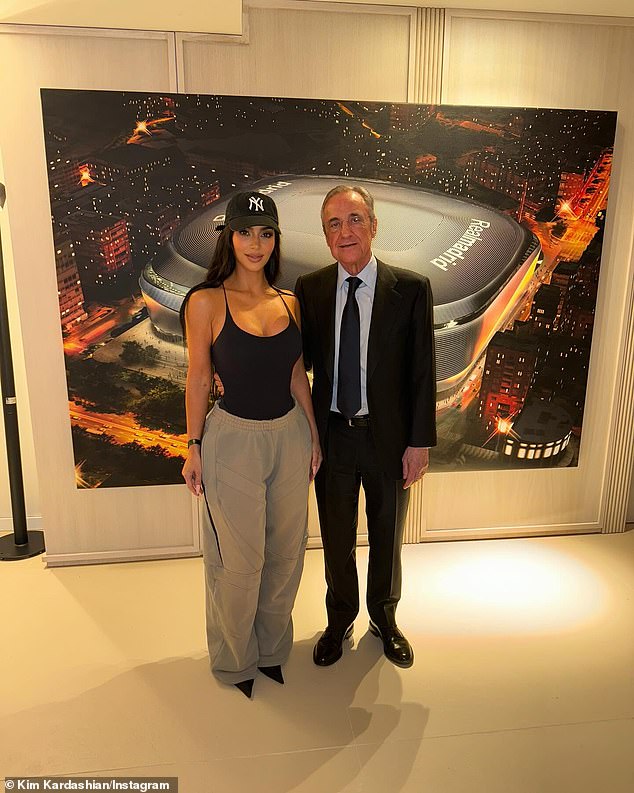 The SKIMS founder posed for a snap and shared the picture of her with Florentino Pérez, the club president of Real Madrid